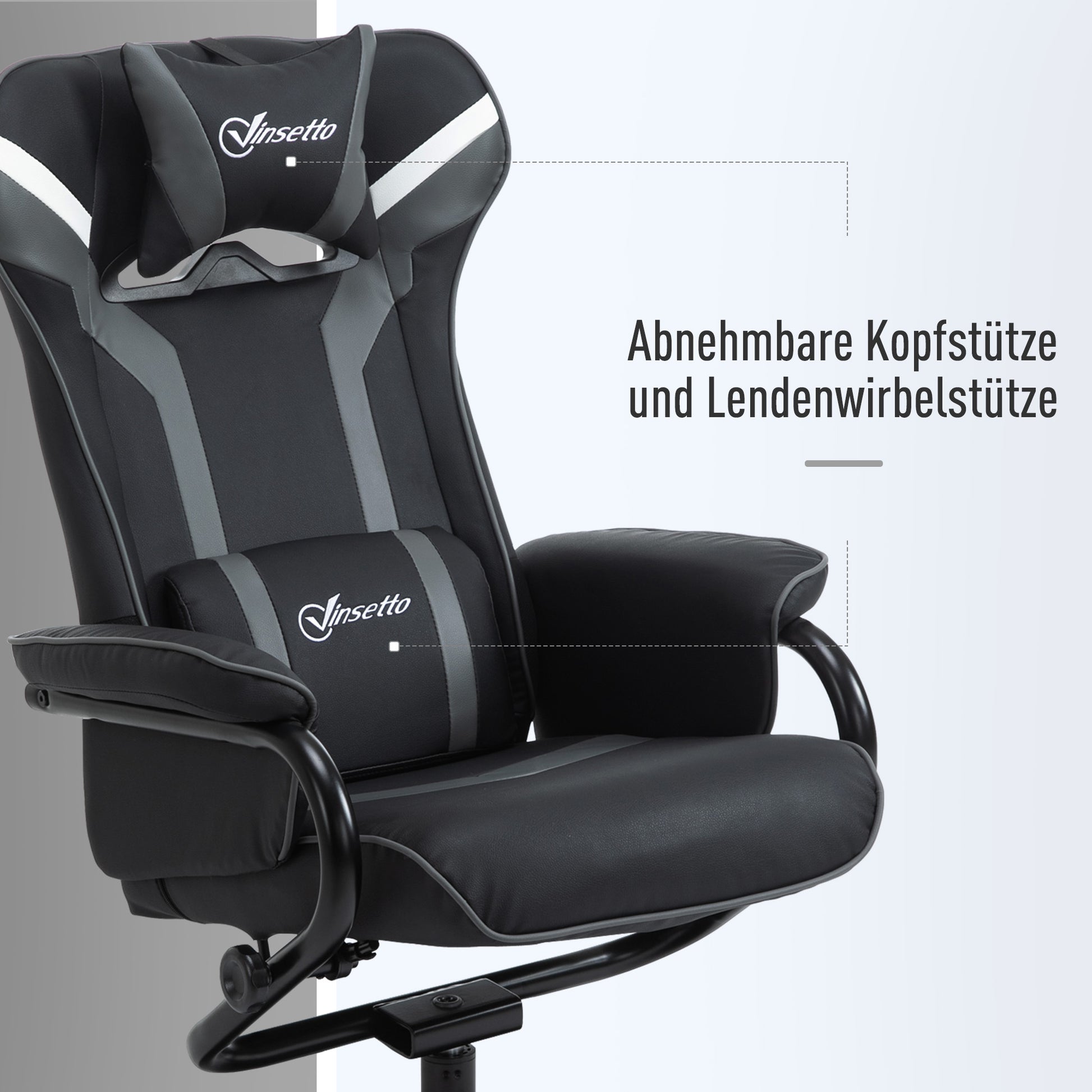 Recliner Chair with Footstool, TV Armchair, Upholstered Armchair in Gaming Style, Gaming Chair with Reclining Function, 130° Adjustable, for Game Room, Leisure Room, Black+Grey, 67 x 82.5 x 103 cm