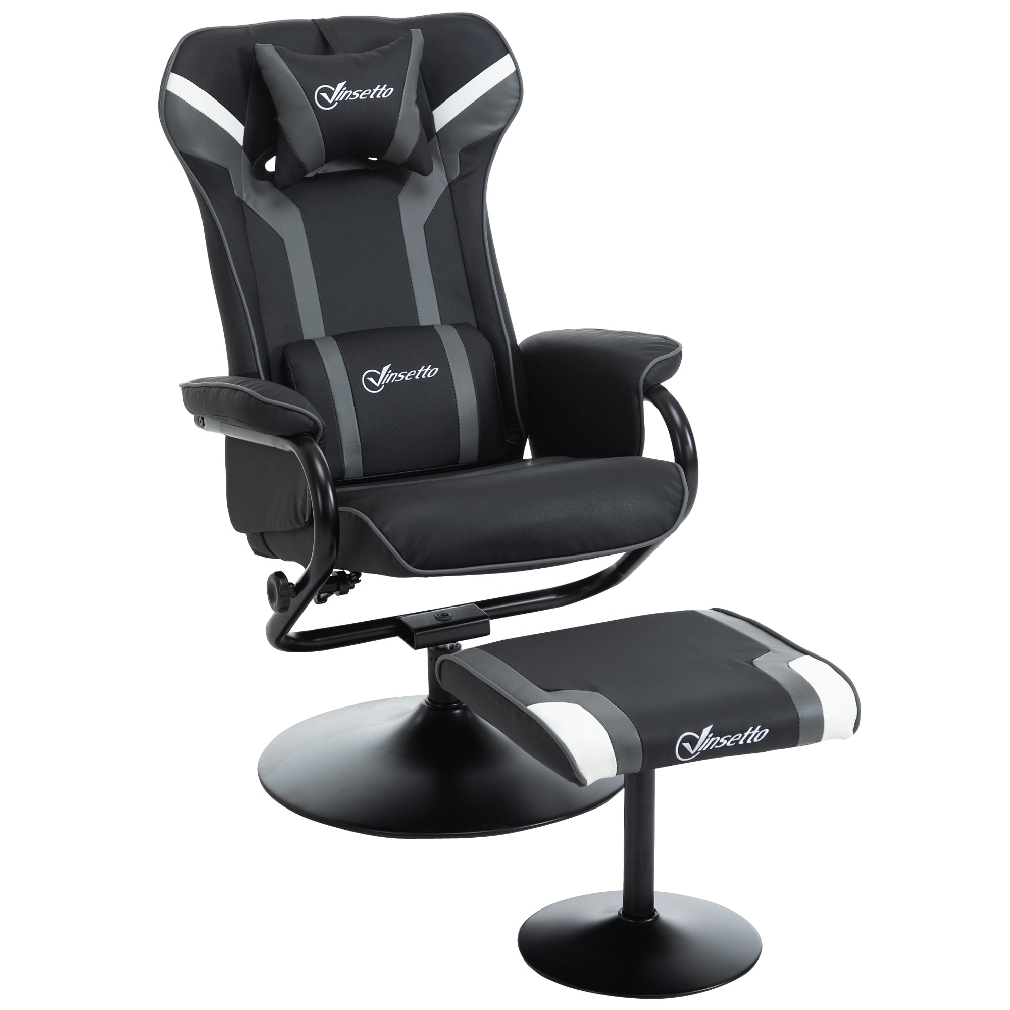 Recliner Chair with Footstool, TV Armchair, Upholstered Armchair in Gaming Style, Gaming Chair with Reclining Function, 130° Adjustable, for Game Room, Leisure Room, Black+Grey, 67 x 82.5 x 103 cm