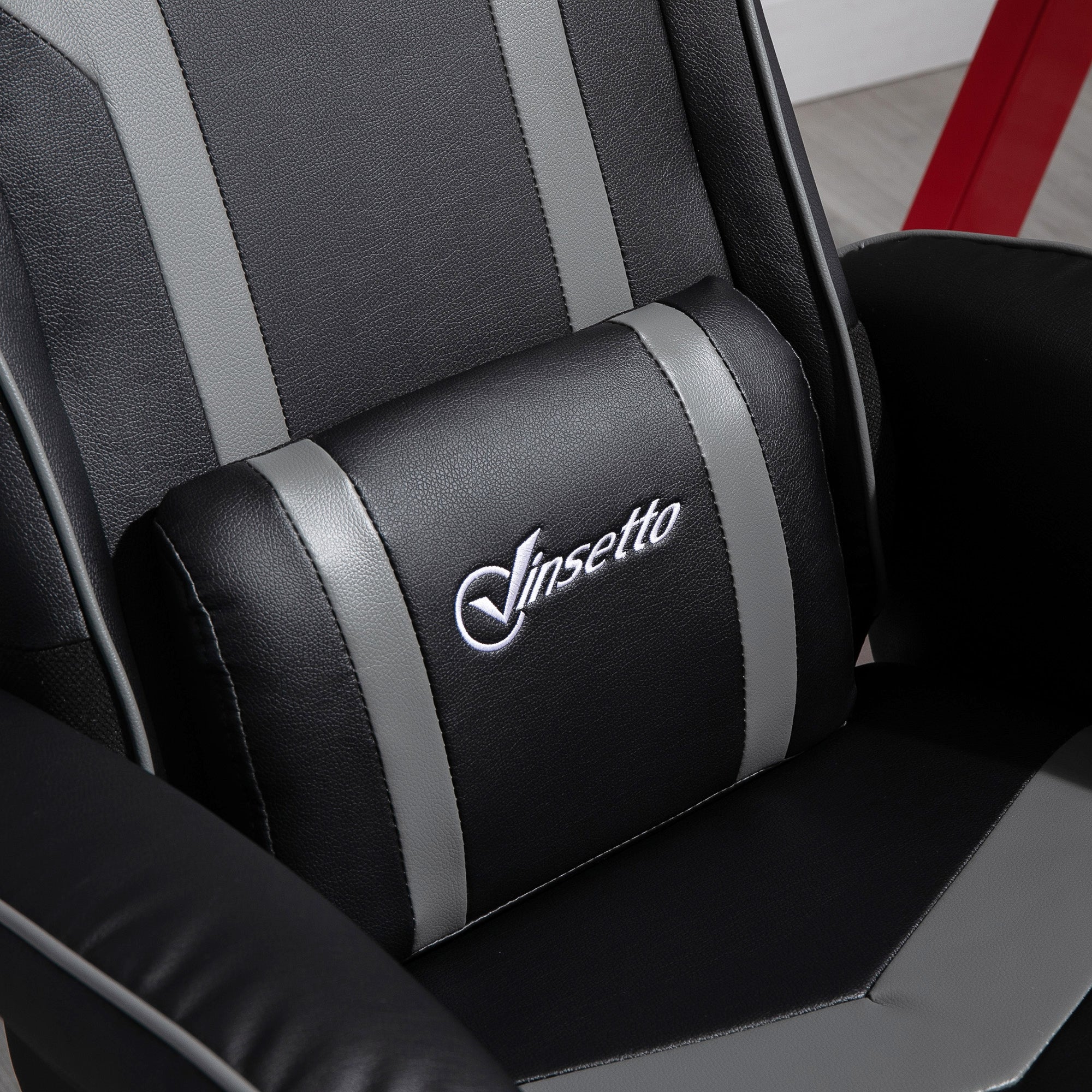Recliner Chair with Footstool, TV Armchair, Upholstered Armchair in Gaming Style, Gaming Chair with Reclining Function, 130° Adjustable, for Game Room, Leisure Room, Black+Grey, 67 x 82.5 x 103 cm