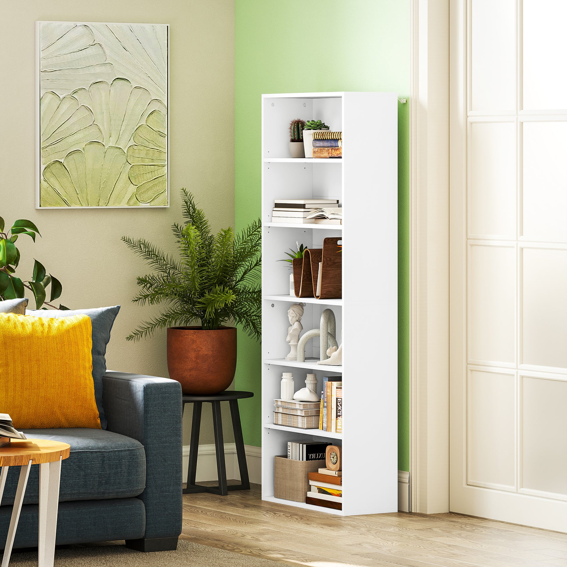Bookshelf, Shelf Unit with 5 Levels, Storage Shelf with Adjustable Shelf for Living Room, Bedroom, White
