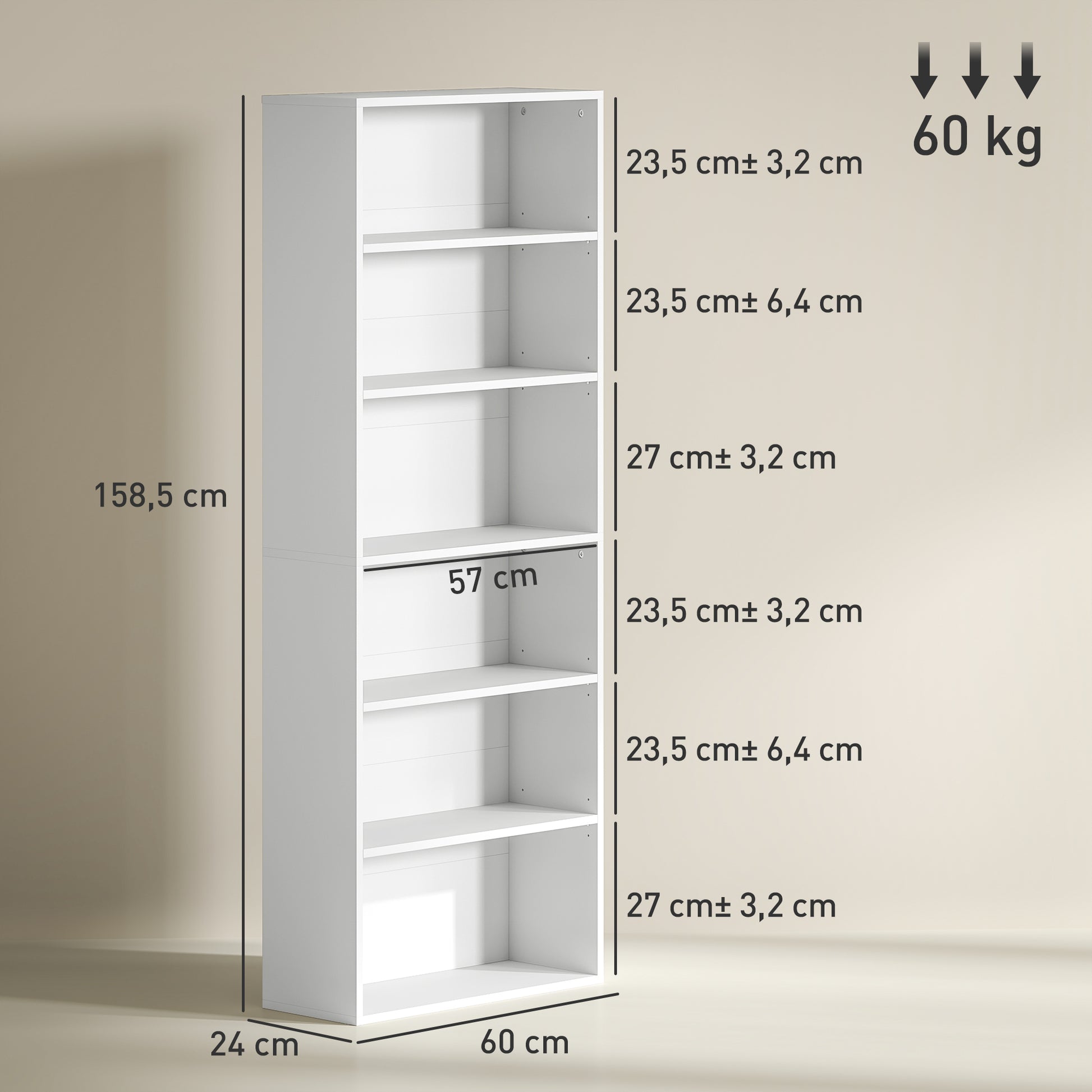 Bookshelf, Shelf Unit with 5 Levels, Storage Shelf with Adjustable Shelf for Living Room, Bedroom, White
