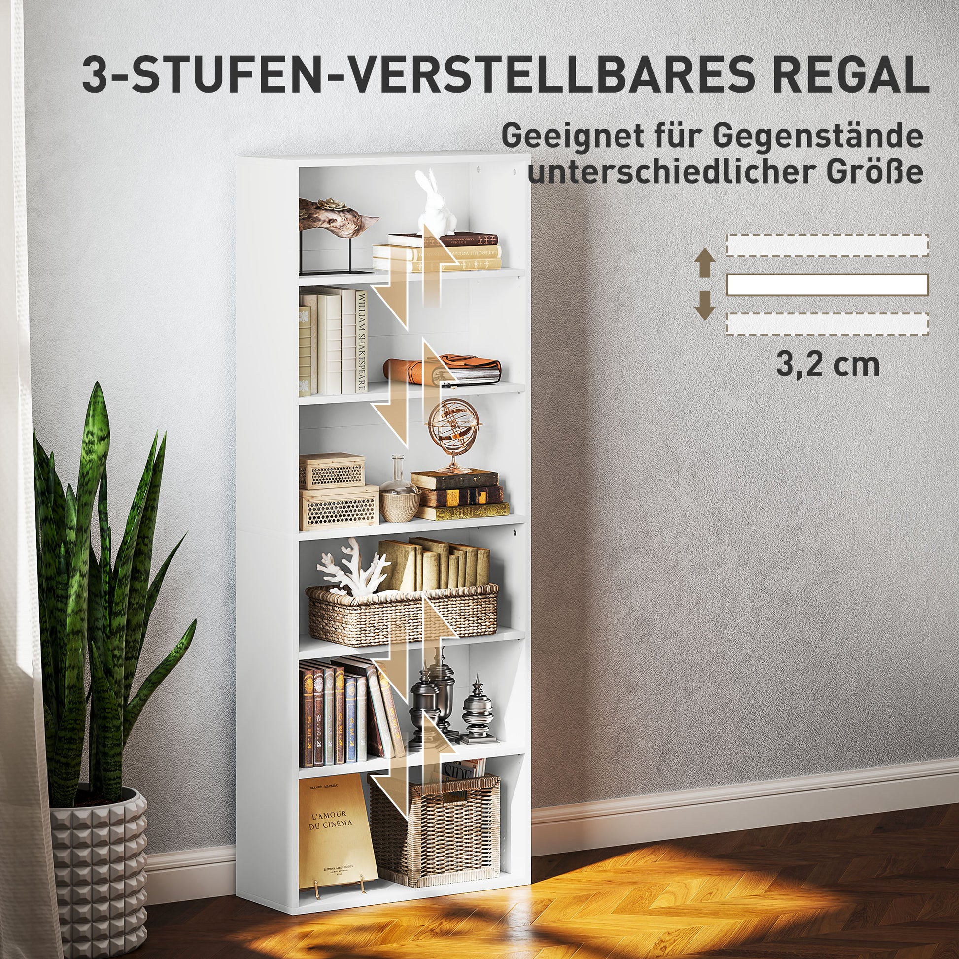 Bookshelf, Shelf Unit with 5 Levels, Storage Shelf with Adjustable Shelf for Living Room, Bedroom, White