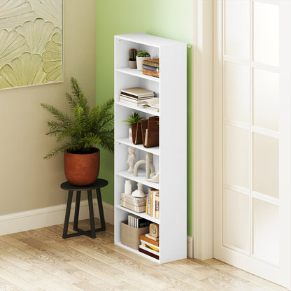 Bookshelf, Shelf Unit with 5 Levels, Storage Shelf with Adjustable Shelf for Living Room, Bedroom, White