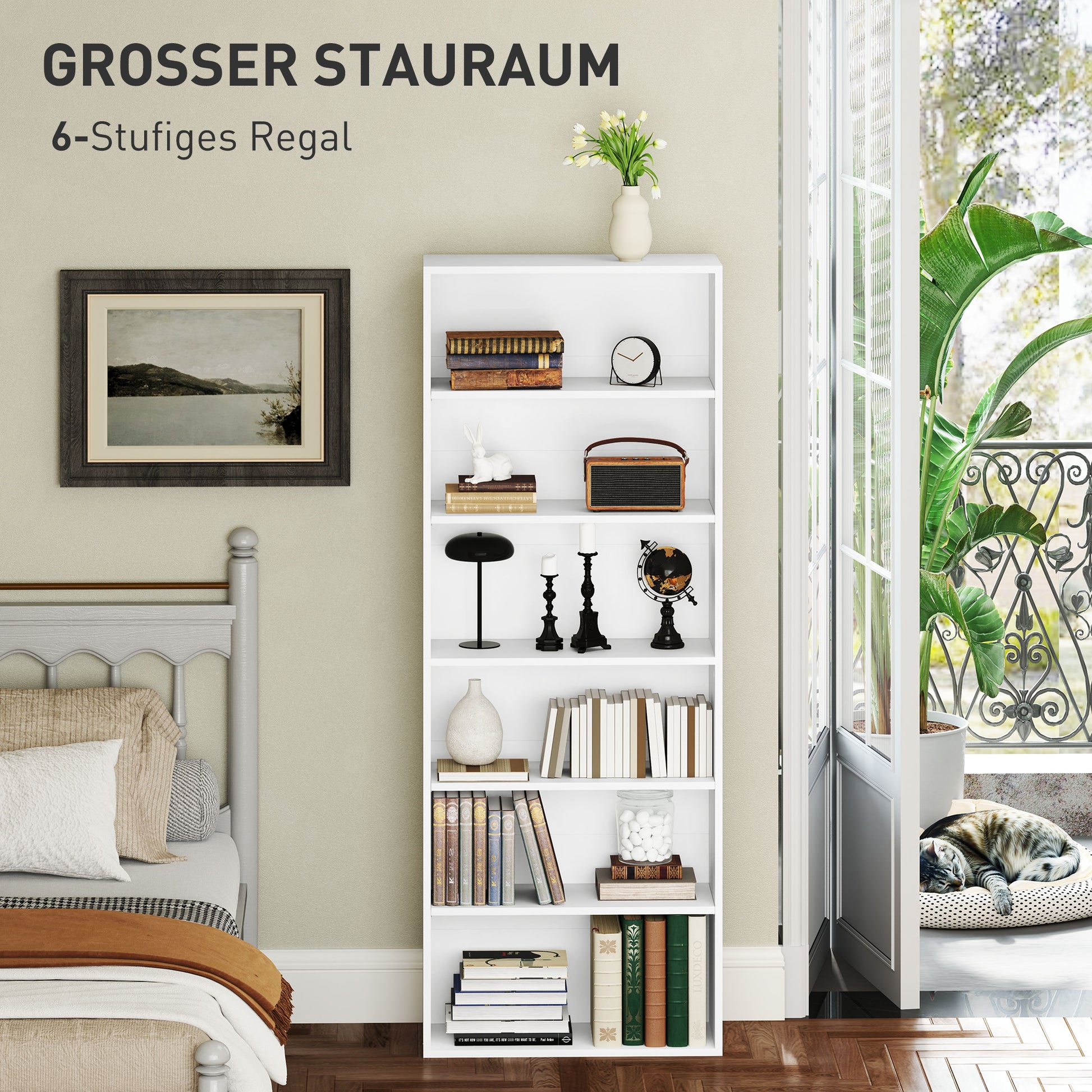 Bookshelf, Shelf Unit with 5 Levels, Storage Shelf with Adjustable Shelf for Living Room, Bedroom, White