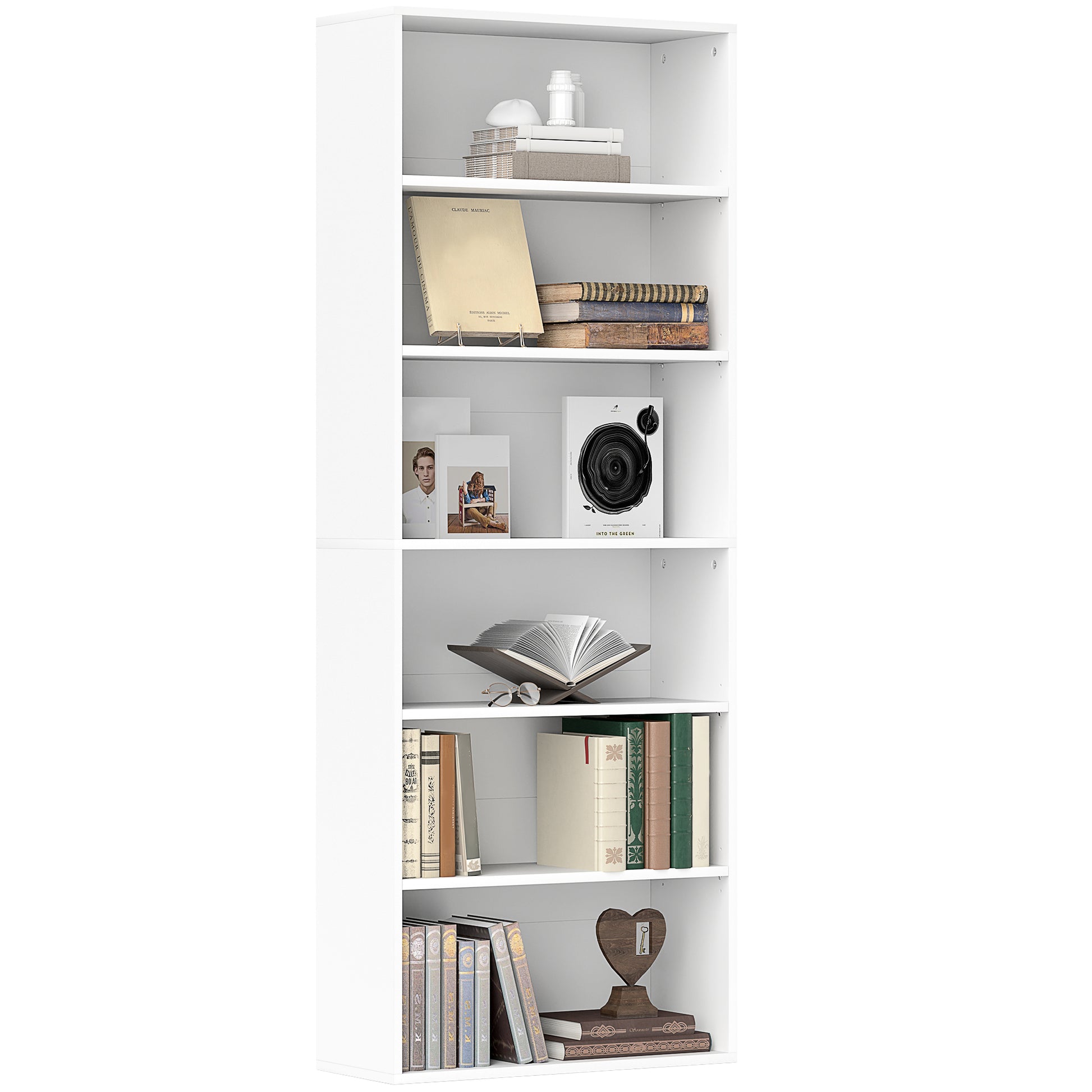 Bookshelf, Shelf Unit with 5 Levels, Storage Shelf with Adjustable Shelf for Living Room, Bedroom, White