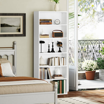 Bookshelf, Shelf Unit with 5 Levels, Storage Shelf with Adjustable Shelf for Living Room, Bedroom, White