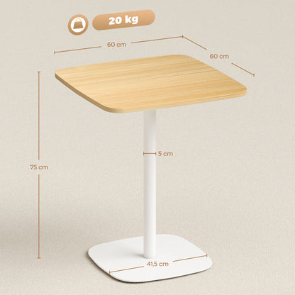 Small Square Dining Table for 2, Square Steel Base, Ideal for Small Spaces, Living Room — 23.6 x 23.6 x 29.5 in (60 x 60 x 75 cm), Natural Wood & White