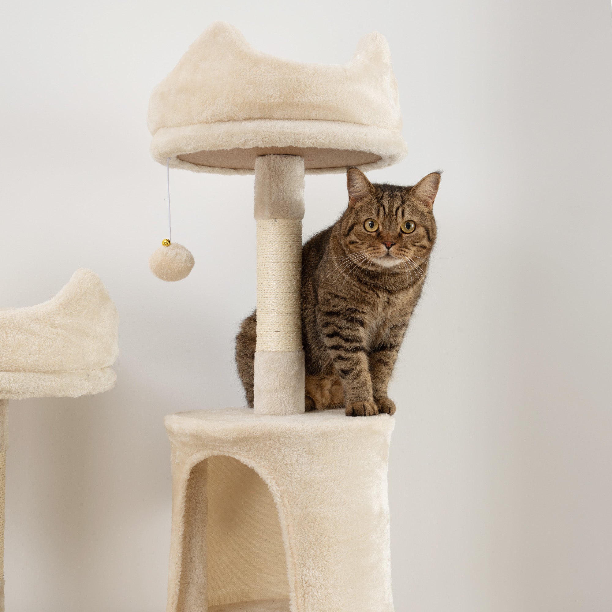 Large Cat Scratcher Height 206 cm Cat Tree Tower with Platforms Caves Hanging Balls and Hammocks Beige
