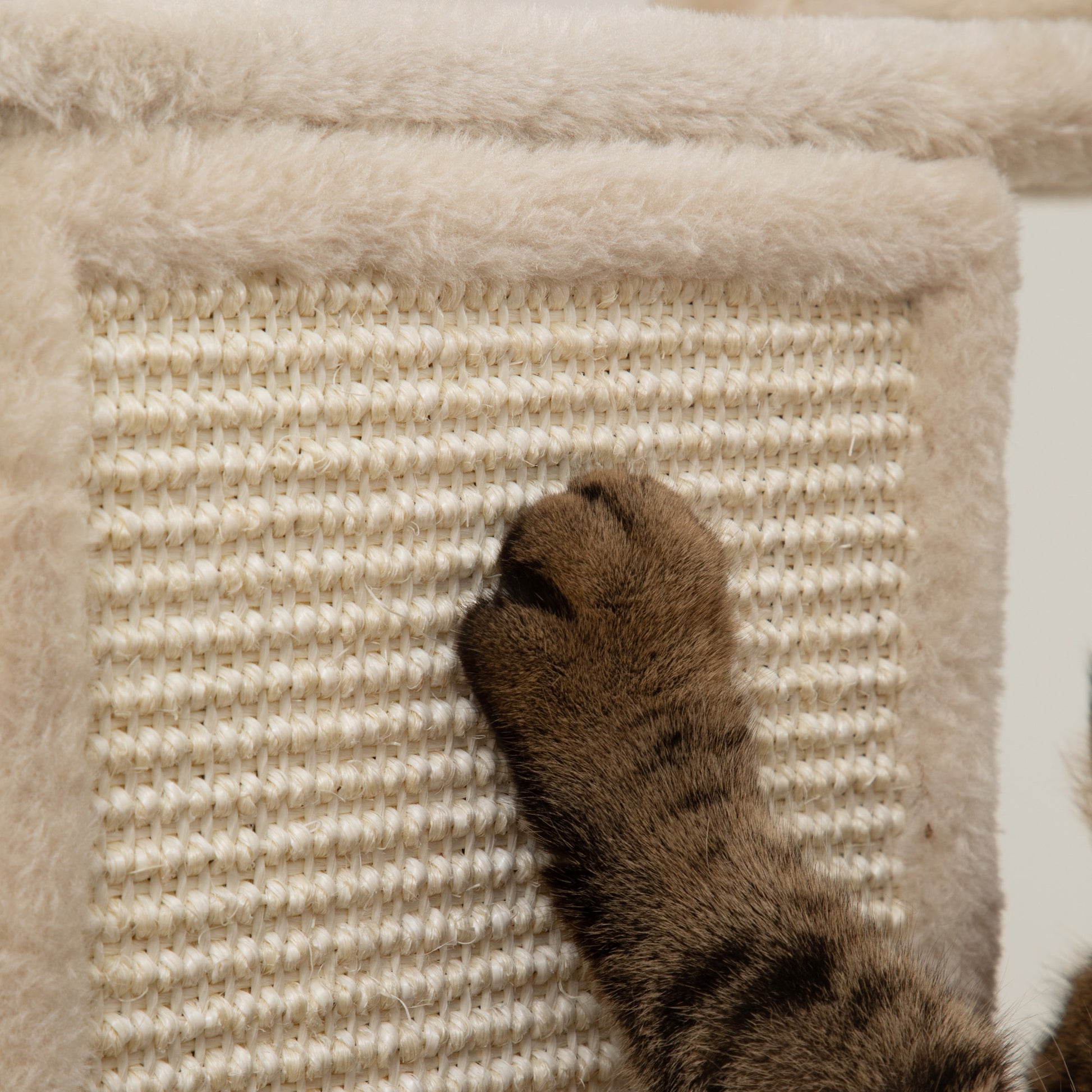 Large Cat Scratcher Height 206 cm Cat Tree Tower with Platforms Caves Hanging Balls and Hammocks Beige