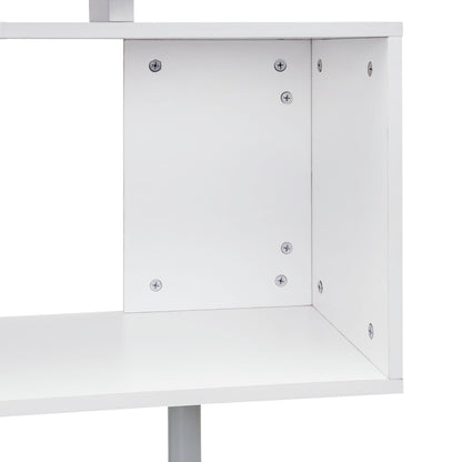 Space-Saving Corner Desk with S-Shaped Shelf, Modern Wooden Desk, 140x120x78 cm, White