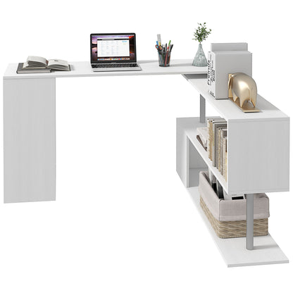 Space-Saving Corner Desk with S-Shaped Shelf, Modern Wooden Desk, 140x120x78 cm, White
