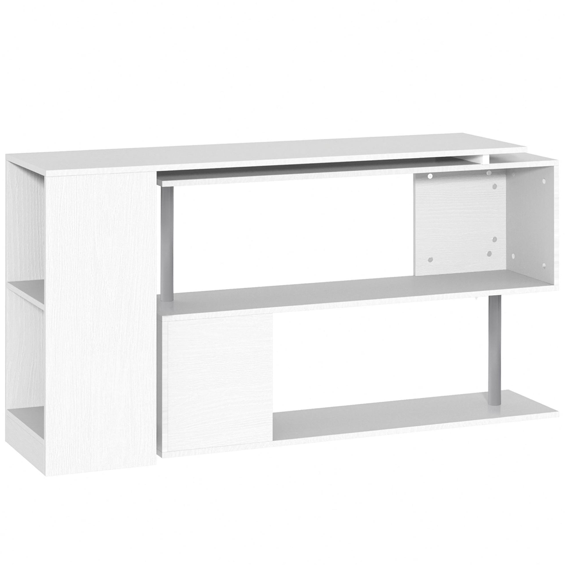 Space-Saving Corner Desk with S-Shaped Shelf, Modern Wooden Desk, 140x120x78 cm, White