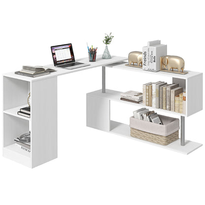 Space-Saving Corner Desk with S-Shaped Shelf, Modern Wooden Desk, 140x120x78 cm, White