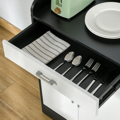 Modern Kitchen Cabinet in MDF with 2 Cabinets, 1 Drawer, and Adjustable Shelves, 90x40x90 cm, Black and White