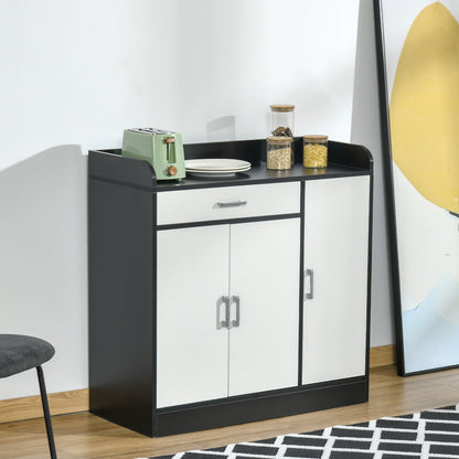 Modern Kitchen Cabinet in MDF with 2 Cabinets, 1 Drawer, and Adjustable Shelves, 90x40x90 cm, Black and White