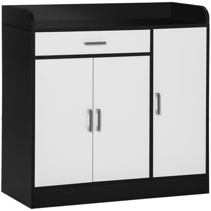 Modern Kitchen Cabinet in MDF with 2 Cabinets, 1 Drawer, and Adjustable Shelves, 90x40x90 cm, Black and White