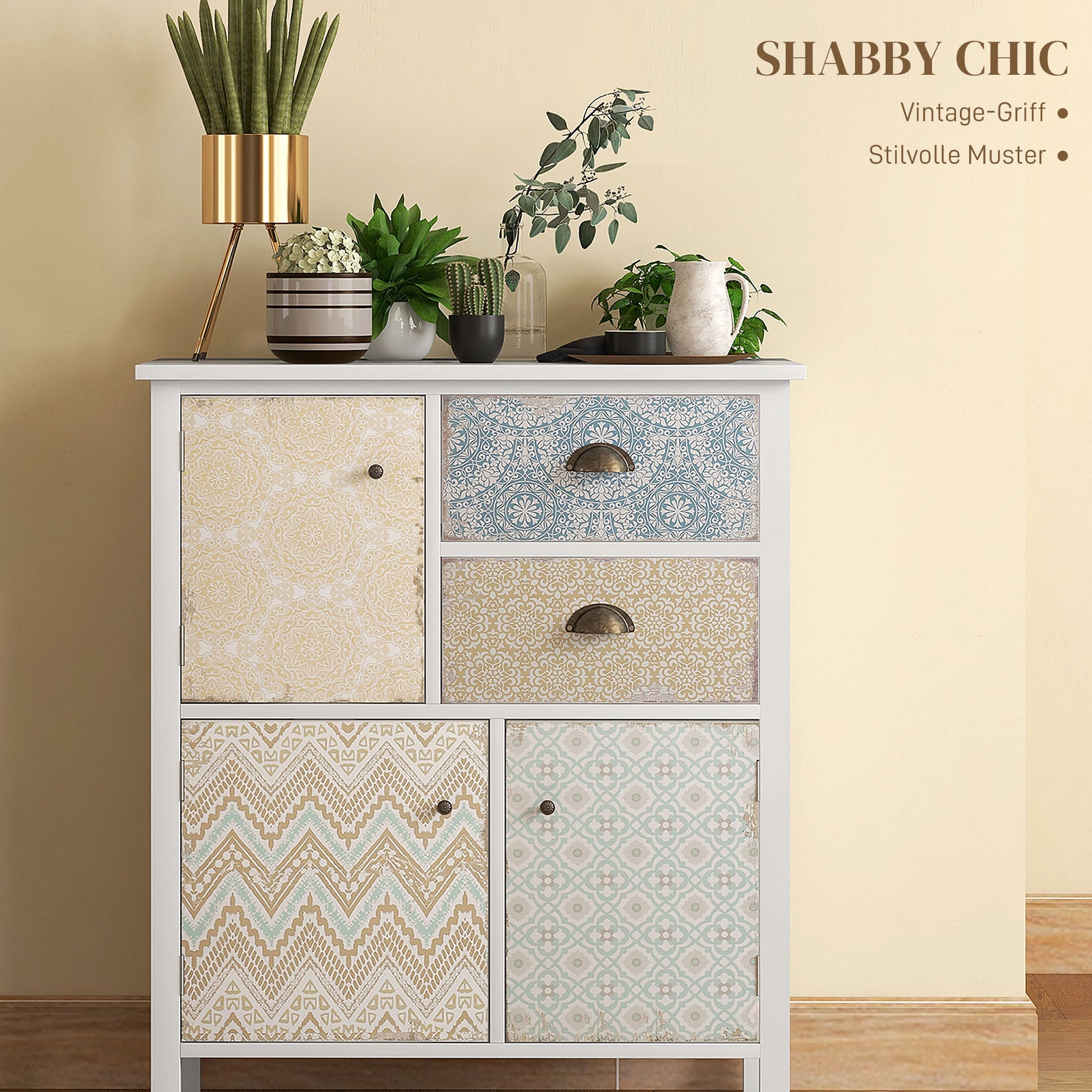 Chest of Drawers Storage Cabinet with 2 Drawers, 3 Cabinet Compartments, Drawer Cabinet with Tip-Over Protection for Living Room, Bedroom, White 68 x 34 x 80 cm