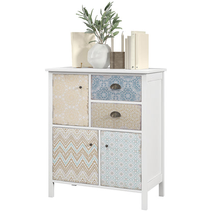 Chest of Drawers Storage Cabinet with 2 Drawers, 3 Cabinet Compartments, Drawer Cabinet with Tip-Over Protection for Living Room, Bedroom, White 68 x 34 x 80 cm