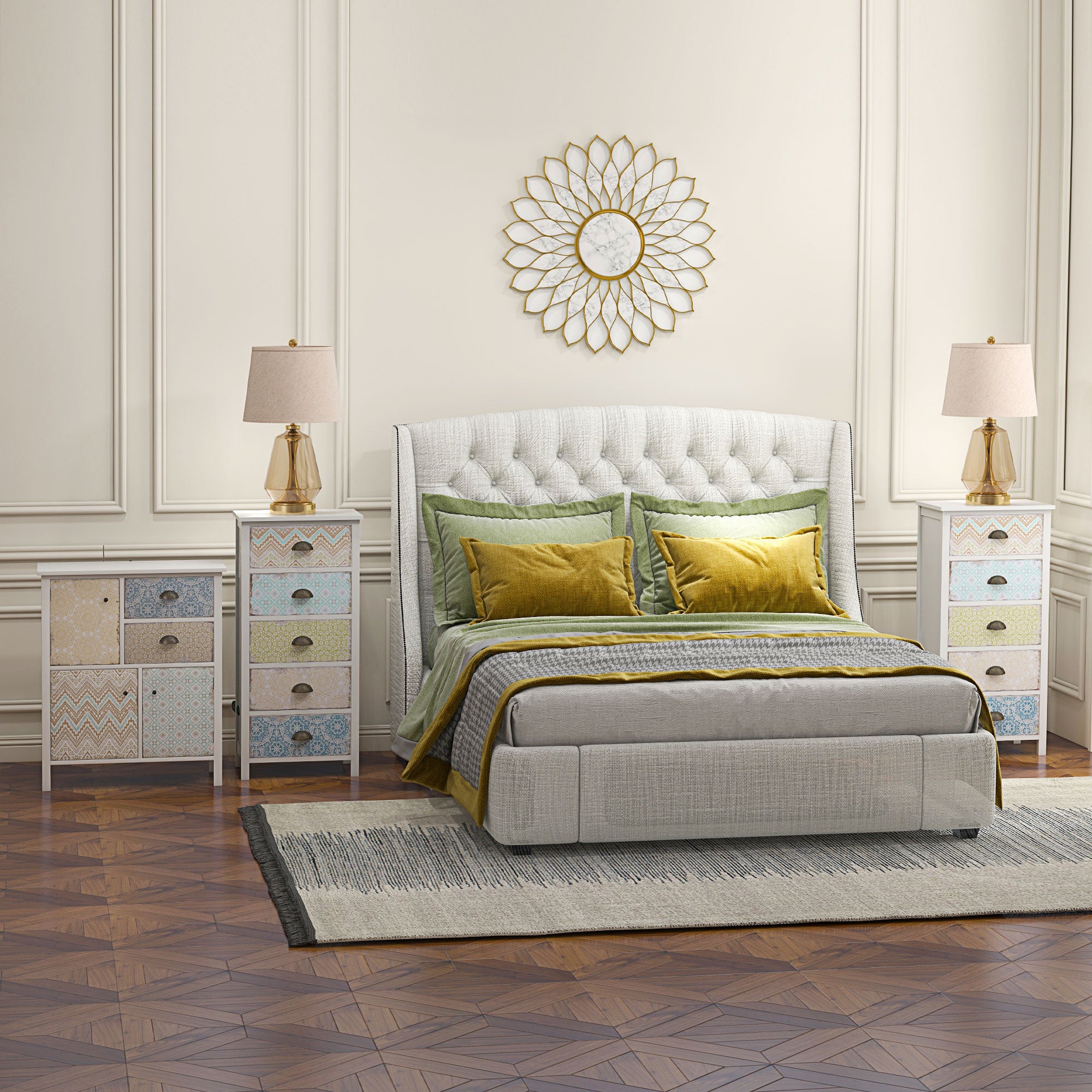 Chest of Drawers Storage Cabinet with 2 Drawers, 3 Cabinet Compartments, Drawer Cabinet with Tip-Over Protection for Living Room, Bedroom, White 68 x 34 x 80 cm