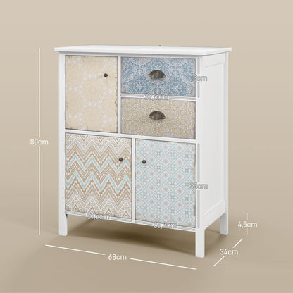 Chest of Drawers Storage Cabinet with 2 Drawers, 3 Cabinet Compartments, Drawer Cabinet with Tip-Over Protection for Living Room, Bedroom, White 68 x 34 x 80 cm