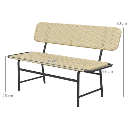 Poly Rattan 2-Seater Garden Bench Rattan Bench without Armrest, Patio Furniture up to 250 kg, for Balcony, Terrace, Metal, Khaki