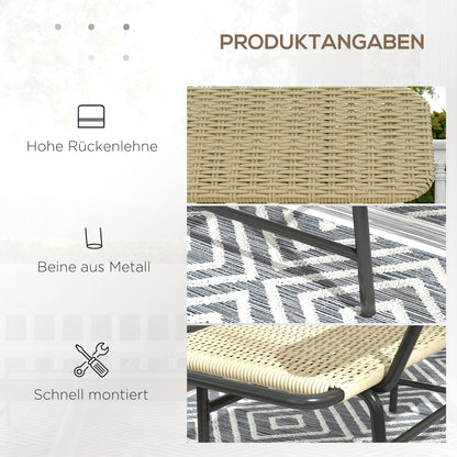 Poly Rattan 2-Seater Garden Bench Rattan Bench without Armrest, Patio Furniture up to 250 kg, for Balcony, Terrace, Metal, Khaki