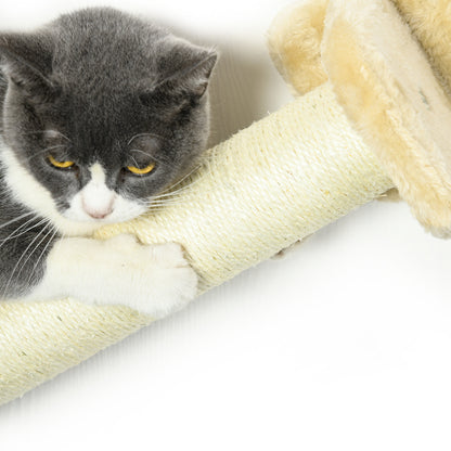 Cat Climbing Wall, 5-Piece Cat Staircase with 2 Scratching Posts, 2 Platforms, Climbing Cat Tree with Plush Cover, Hammock, for Indoor, Beige