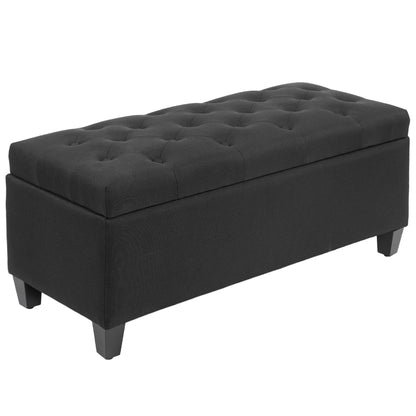 bench with storage trunk bench hallway bedroom living room linen-like polyester rubberwood black 100 x 40 x 44 cm