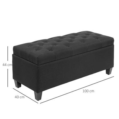 bench with storage trunk bench hallway bedroom living room linen-like polyester rubberwood black 100 x 40 x 44 cm