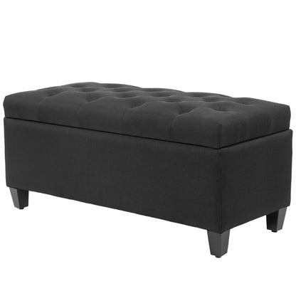 bench with storage trunk bench hallway bedroom living room linen-like polyester rubberwood black 100 x 40 x 44 cm