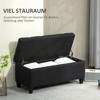 bench with storage trunk bench hallway bedroom living room linen-like polyester rubberwood black 100 x 40 x 44 cm