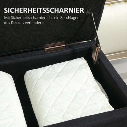 bench with storage trunk bench hallway bedroom living room linen-like polyester rubberwood black 100 x 40 x 44 cm