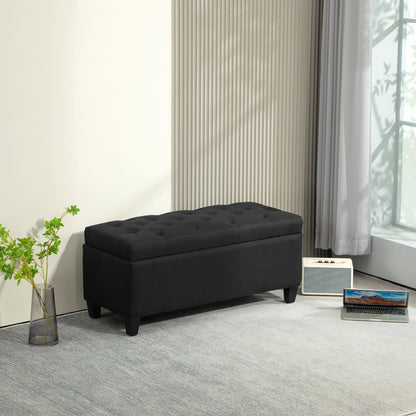 bench with storage trunk bench hallway bedroom living room linen-like polyester rubberwood black 100 x 40 x 44 cm