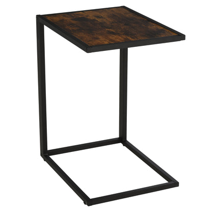 C-Shape Side Table Coffee Table Laptop Table for Bedroom and Living Room Small Area with Metal Frame Industrial Style Metal MDF Rustic Brown 40.6 x 50.8 x 64.2 cm