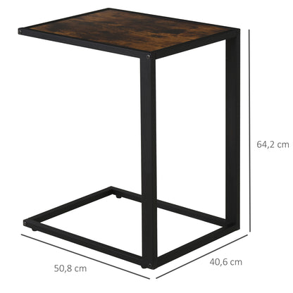 C-Shape Side Table Coffee Table Laptop Table for Bedroom and Living Room Small Area with Metal Frame Industrial Style Metal MDF Rustic Brown 40.6 x 50.8 x 64.2 cm