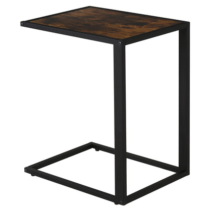 C-Shape Side Table Coffee Table Laptop Table for Bedroom and Living Room Small Area with Metal Frame Industrial Style Metal MDF Rustic Brown 40.6 x 50.8 x 64.2 cm