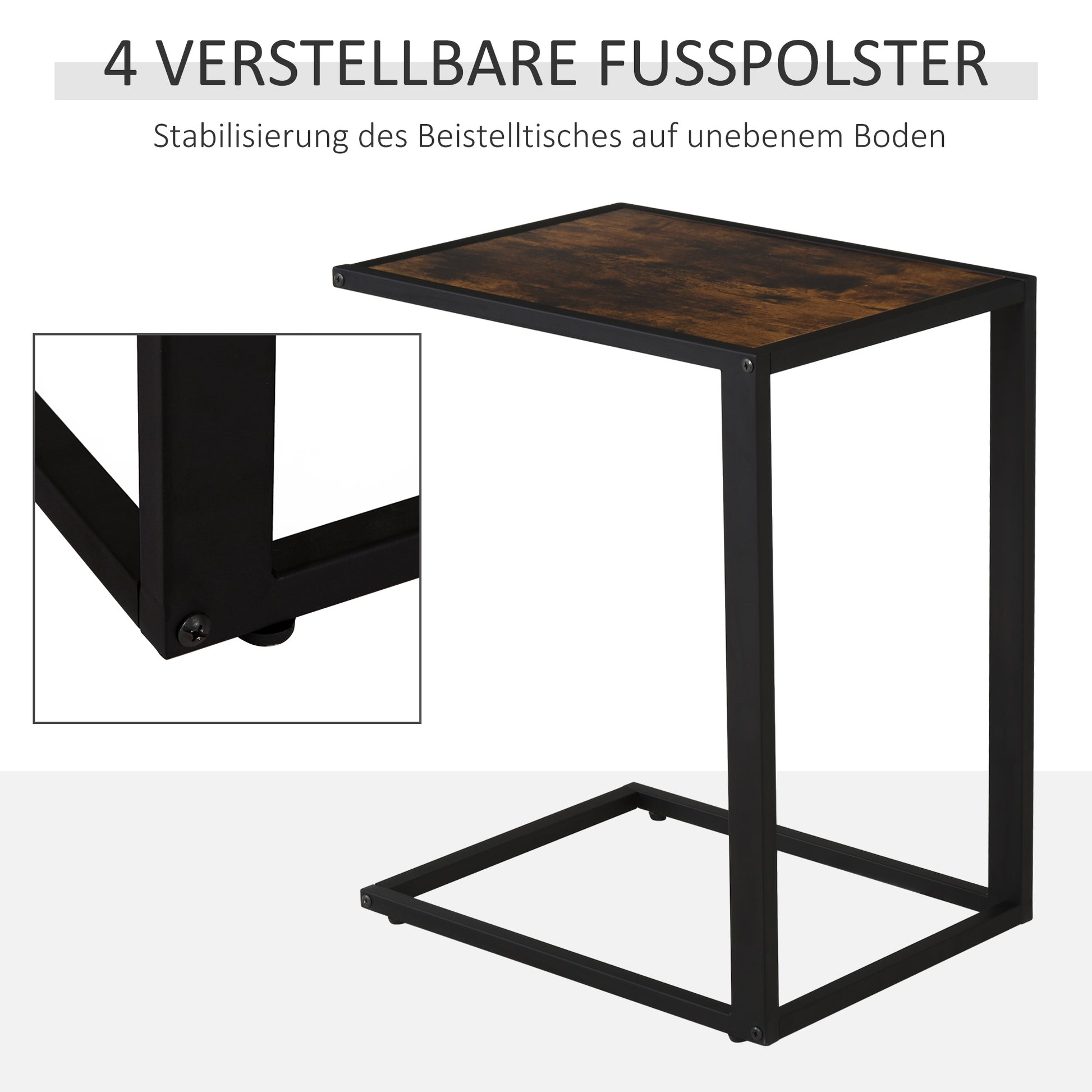 C-Shape Side Table Coffee Table Laptop Table for Bedroom and Living Room Small Area with Metal Frame Industrial Style Metal MDF Rustic Brown 40.6 x 50.8 x 64.2 cm