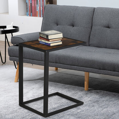 C-Shape Side Table Coffee Table Laptop Table for Bedroom and Living Room Small Area with Metal Frame Industrial Style Metal MDF Rustic Brown 40.6 x 50.8 x 64.2 cm