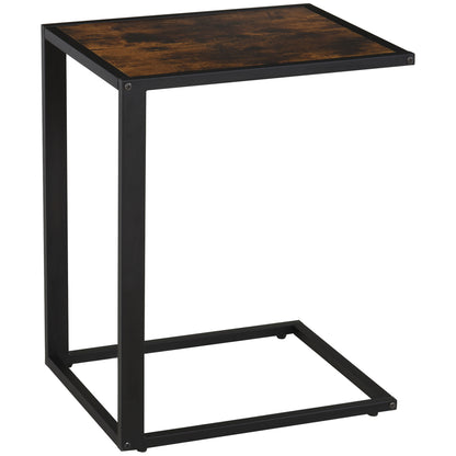 C-Shape Side Table Coffee Table Laptop Table for Bedroom and Living Room Small Area with Metal Frame Industrial Style Metal MDF Rustic Brown 40.6 x 50.8 x 64.2 cm