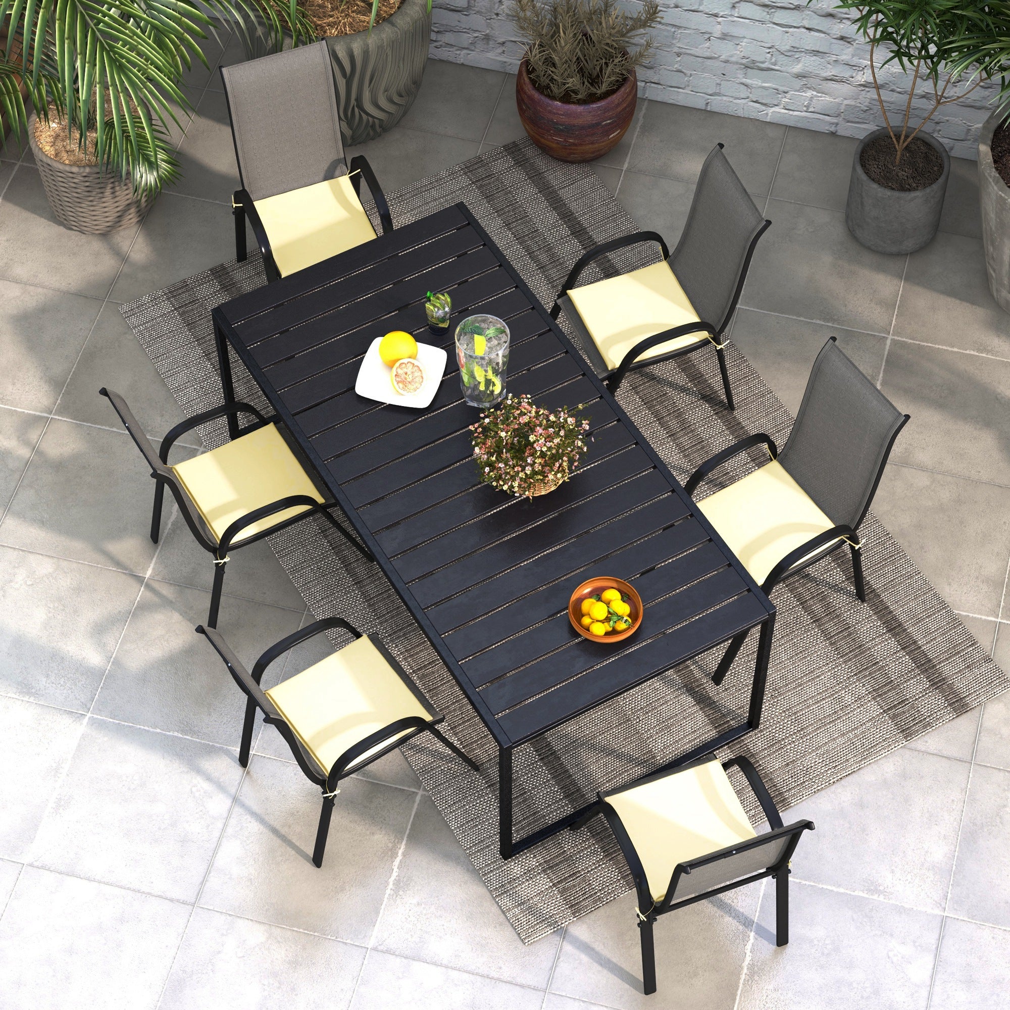 Set of 6 Garden Chair Cushions - Outdoor Chair Cushion Padding 3 cm Polyester Fabric 42L x 42W cm Beige