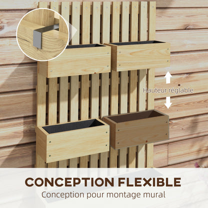 Wall Planter with 5 Removable Solid Wood Trellis Bins, Non-Woven Fabric, 60 x 16 x 100 cm