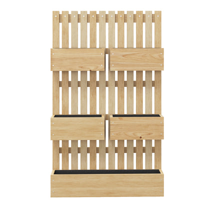Wall Planter with 5 Removable Solid Wood Trellis Bins, Non-Woven Fabric, 60 x 16 x 100 cm