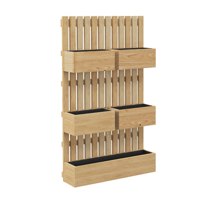 Wall Planter with 5 Removable Solid Wood Trellis Bins, Non-Woven Fabric, 60 x 16 x 100 cm