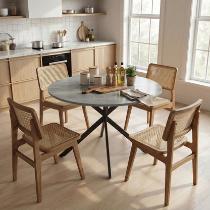 Round Dining Table for 4, 39.4" (100 cm) Industrial Style with Steel X-Legs, Gray