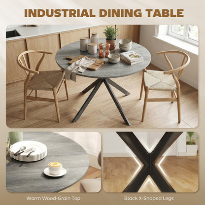 Round Dining Table for 4, 39.4" (100 cm) Industrial Style with Steel X-Legs, Gray