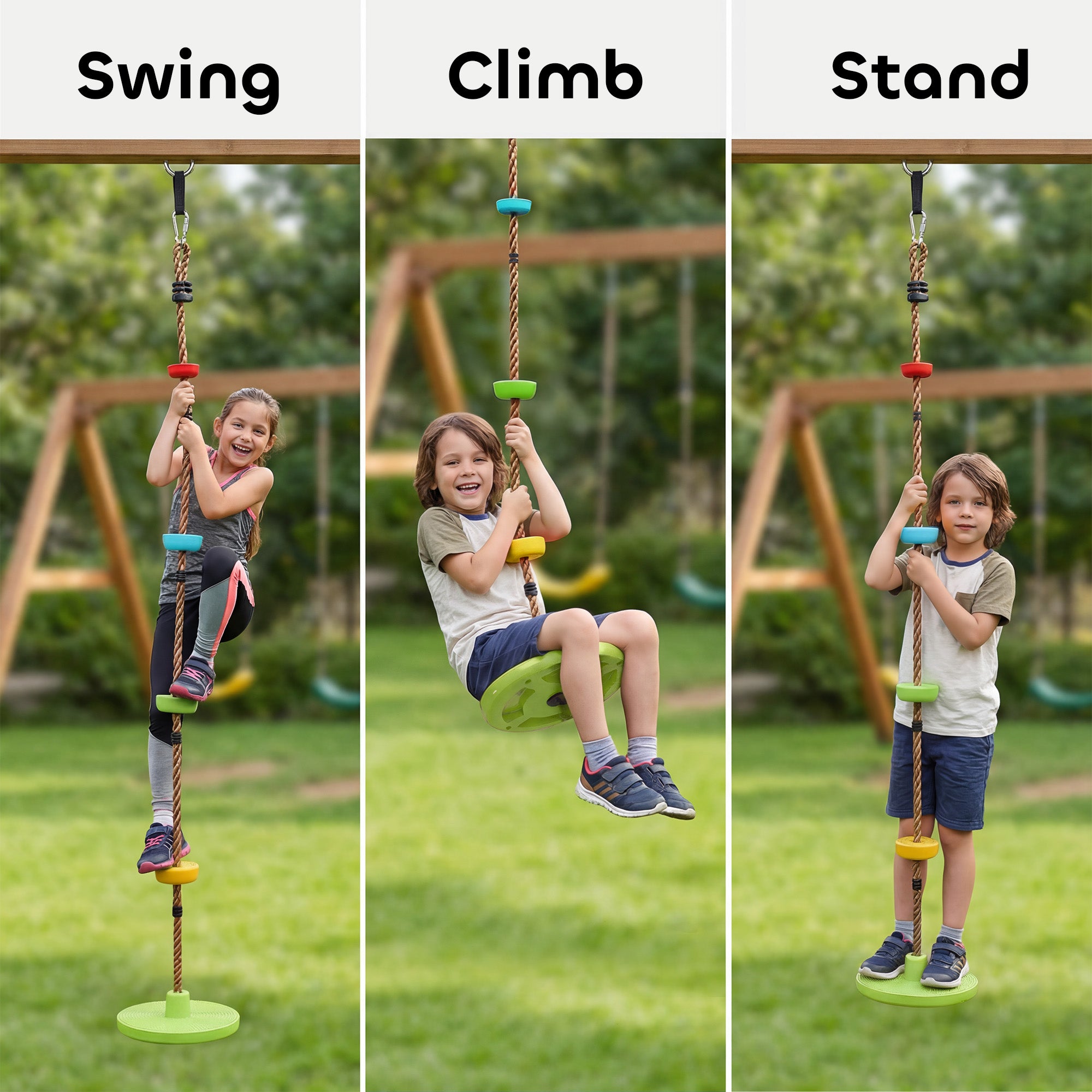 Ninja Line Kids Slackline Set with Swing & Platforms — Outdoor Playset Gear for Ages 3–8, Green