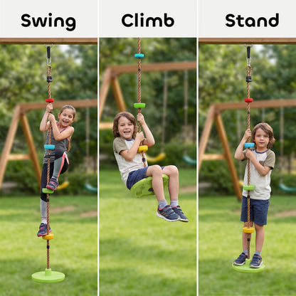 Ninja Line Kids Slackline Set with Swing & Platforms — Outdoor Playset Gear for Ages 3–8, Green
