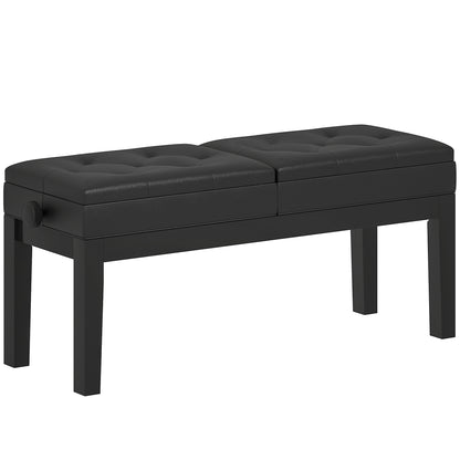Adjustable Piano Bench Piano Stool with Storage, Supports up to 220 KG, Faux Leather, Black, 105 x 37 x 48-58 cm