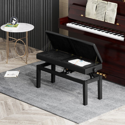 Adjustable Piano Bench Piano Stool with Storage, Supports up to 220 KG, Faux Leather, Black, 105 x 37 x 48-58 cm