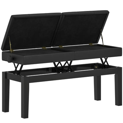 Adjustable Piano Bench Piano Stool with Storage, Supports up to 220 KG, Faux Leather, Black, 105 x 37 x 48-58 cm